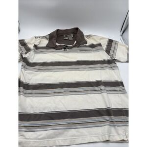OP Ocean Pacific Polo Mens Size Extra Large Vertical Stripes Brown White Blue‎